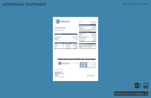 Hypothekenabrechnung der Stanbic Bank Uganda in Word- und PDF-Formaten – Beispielvorschau